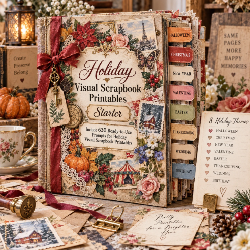 Holiday scrapbook printables made with ChatGPT prompts