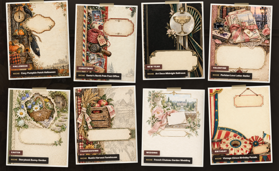 Scrapbook pages next to a blank prompt box